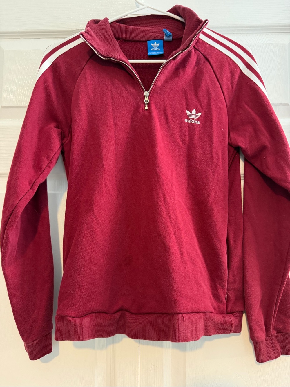 adidas Men's Burgundy Half-Zip Track Sweatshirt with White Stripes